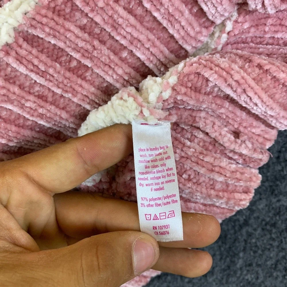 Justice Sweater Hoodie Girls 12 Pink White Striped Chenille Knit Pullover Cozy